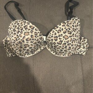 Leopard Print Push Up Bra with Black Straps